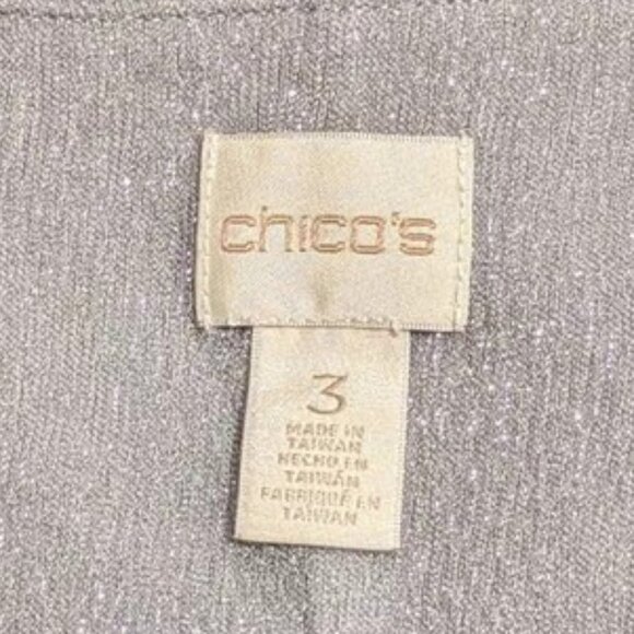 Chico's Travelers Size 3 Large Liquid Shimmer Layered Top Blouse SILVER Stretch - Picture 6 of 6